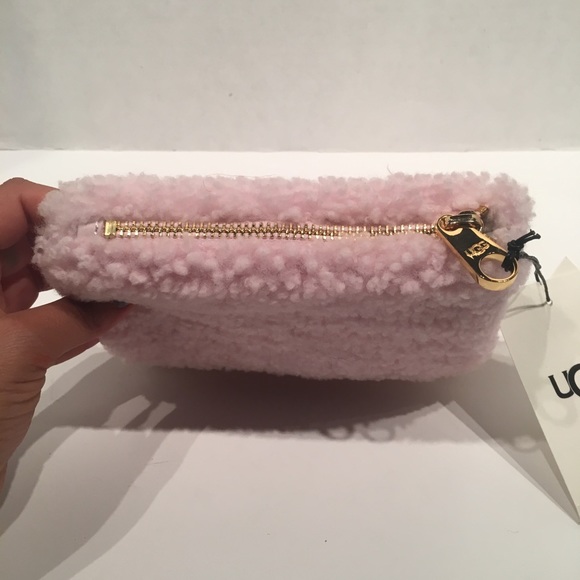 Ugg Small Zip Pouch Shell Pink Sheepskin Purse - Picture 4 of 5